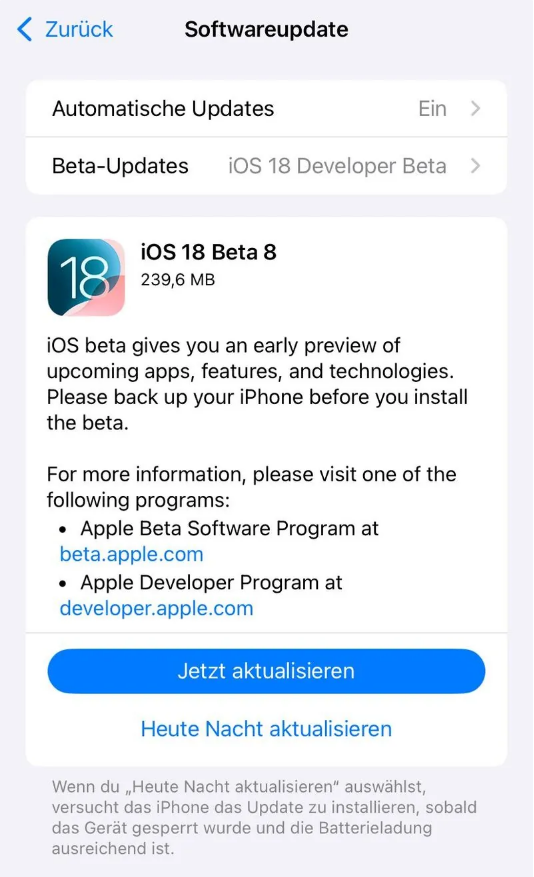 华南热作学院苹果手机维修分享苹果 iOS / iPadOS 18 开发者预览版 Beta 8 发布 